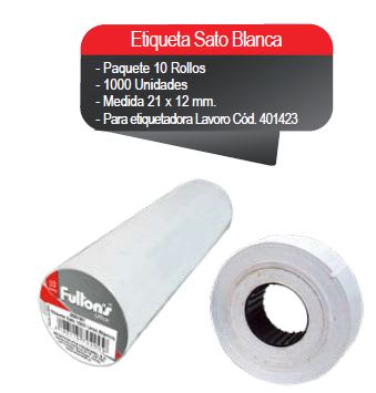 ETIQ. BLANCA SATO 1000 UN PQTE 10 ROLLOS FULTONS