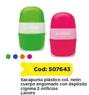SACAPUNTA CON DEP GRANDE CON GOMA 2 ORIFICIOS CUERPO ENGOMADO NEON