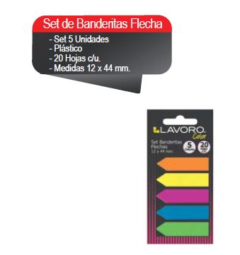 BANDERITAS SET FLECHAS 12X44 MM 5 COLORES 20HJS C/U LAVORO