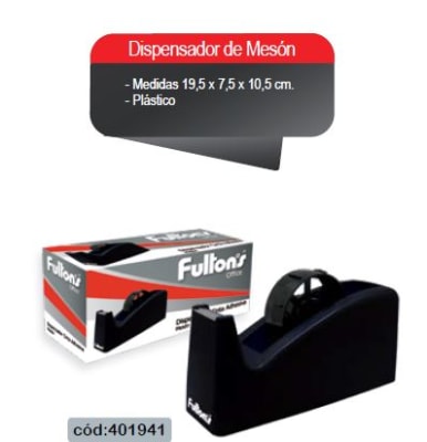 DISPENSADOR CINTA ADHESIVA NEGRO PLAST. EMPAQUE MESON FULTONS