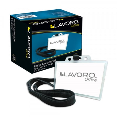PORTA CREDENCIAL 9 X5,8CM C/CORDON NEGRO 25 UNID LAVORO