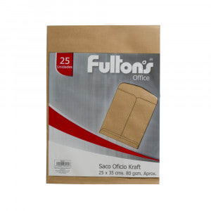 SOBRE SACO PAGO KRAFT 19X12.5 75GR 25 UN FULTONS