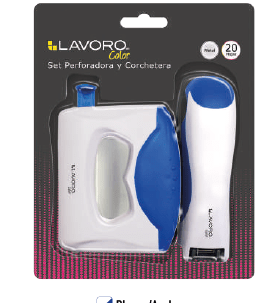 SET PERFORADORA+CORCHETERA PLÁSTICA 20H AZUL/BLANCO