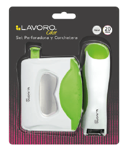 SET PERFORADORA+CORCHETERA PLÁSTICA 20H VERDE/BLANCO