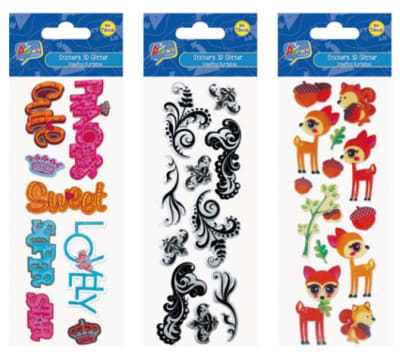 STICKER GLITTER 3D FASHION 3 SURTIDOS BOLSA C/H ART & CRAF (SURTIDO)