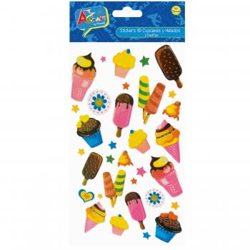 STICKER 3D 2 SURTIDOS CUPCAKE/DULCES BOLSA ART & CRAF