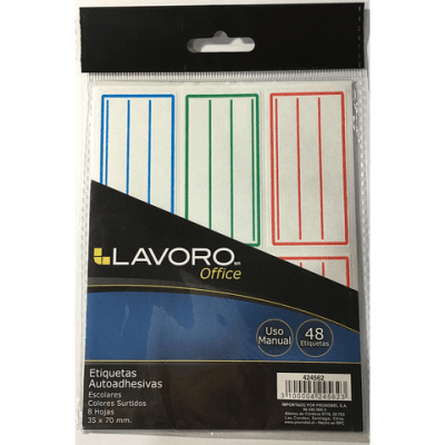 ETIQUETA BLANCA AUTOADHESIVA 35 X 70 MM. LINEA COLORES SURT. LAVORO