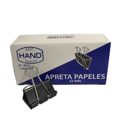 UN APRETA PAPEL DOBLE.NEGRO.T.32 MM.HAND