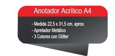 ANOTADOR ACRÍLICO A4 C/GLITTER AZUL LAVORO
