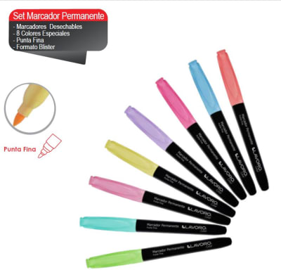 MARCADOR PERM. DESECH. SET 8 COL. ESPECIALES LAVORO