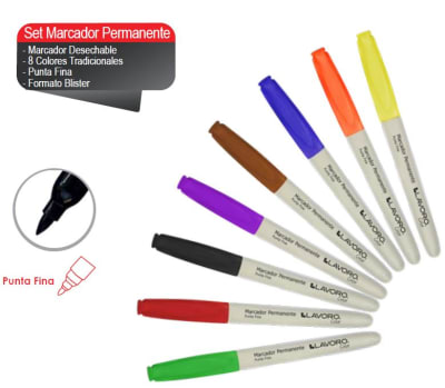 MARCADOR PERM. DESECH. SET 8 COL.TRADICIONALES LAVORO