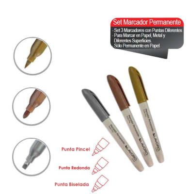 MARCADOR PERM. DESECH. SET 3 COL.METAL LAVORO
