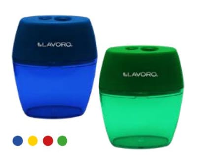SACAPUNTA PLASTICO C/DEPOSITO 2 ORIFICIOS GRANDE LAVORO (SURTIDO)