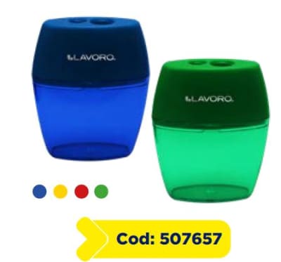 SACAPUNTA PLASTICO C/DEPOSITO 2 ORIFICIOS GRANDE LAVORO (SURTIDO)