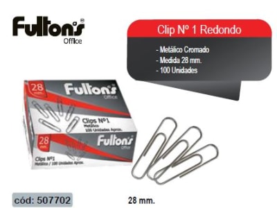 CLIP N°1 RED. Cromado 28MM CJA. 100 UN. FULTONS
