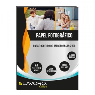 PAPEL FOTOGRAFICO GLOSSY A4 180GRS 20HJS LAVORO C/IMPRESIÓN