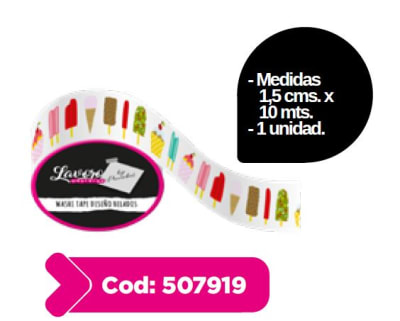 CINTA WASHI TAPE 1,5CMX10MT DISEÑO HELADOS 1UN