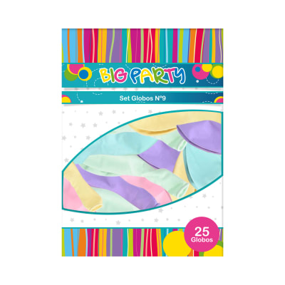 SET GLOBO 25 UN N°9 COLORES  PASTEL BIG PARTY