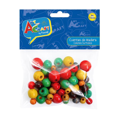 CUENTAS MADERA 75 PCS COLORES SURTIDOS