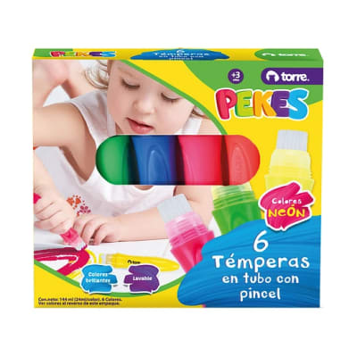 TEMPERA EN TUBO-PINCEL 6 COL NEON PEKES