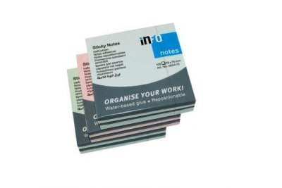 NOTAS ADHESIVAS 100hj PASTEL 75x75mm INFO