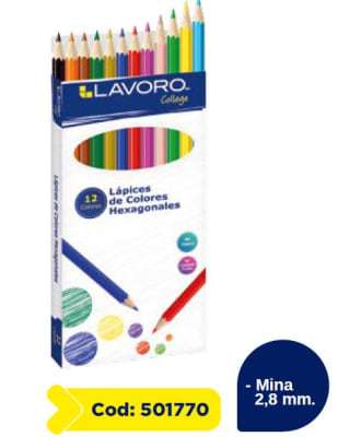 LAPICES DE COLORES LARGO HEXAGONAL 12 COL LAVORO