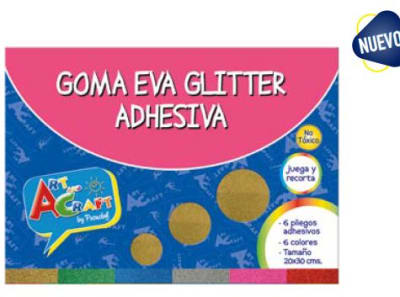CARPETA C/PAPEL GOMA EVA GLITTER ADH  6 COL 6 PCS 20 X 30 CMS