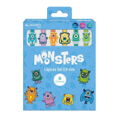 LAPICES GEL MONSTRUOS SET 6 PCS CAJA