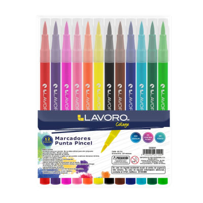 MARCADOR ESCOLAR PUNTA PINCEL 12 COLORES