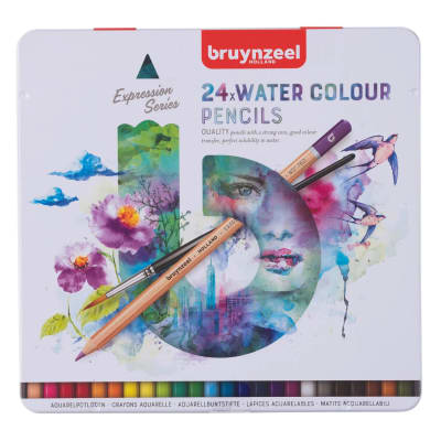 Lápices Acuarelables 24 Colores + Pincel Caja Metálica