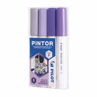 Set Pintor Extra Fino 4 Plateado, Violeta Pastel, Violeta, Violeta Metalizado