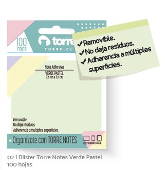 BL.TORRE NOTES VERDE PASTEL 7,6X7,6CM 100H