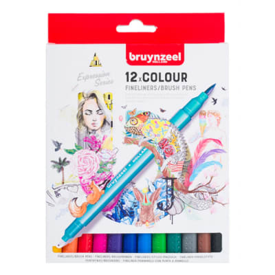 Marcador Doble Punta Fineliners/Brush Pen 12 Colores BRUYNZE
