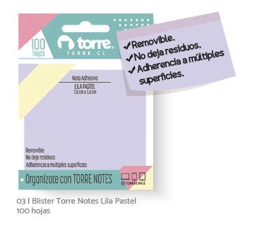 BL. TORRE NOTES LILA PASTEL 7,6X7,6CM 100H