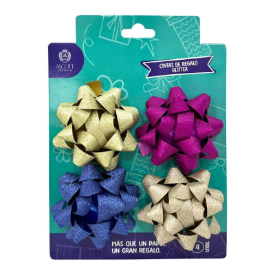 PACK 4 CINTAS DE REGALO  GLITTER  6 CM ASCOTT