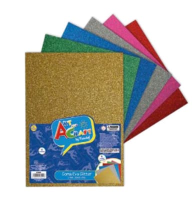GOMA EVA GLITTER 20X30 CM. 2MM. 6 COL. BOLSA C/HEADER ART & CRAF