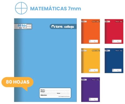 CUAD. COLLEGE LISO 7MM. 80HJS. TORRE SURTIDO