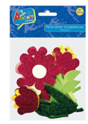 FLORES GLITTER AUTOADHESIVA GOMA EVA 9 PCS ART & CRAF
