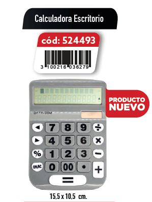 CALCULADORA ESCRITORIO 12 DIG. 2LIN. TECLA CORRECTORA DATACOM GRIS