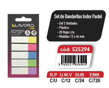 BANDERITAS INDEX 12X44 5COL PAST 20HC/U