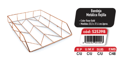 BANDEJA METAL REJILL 25.5X31.4 ROSE GOLD