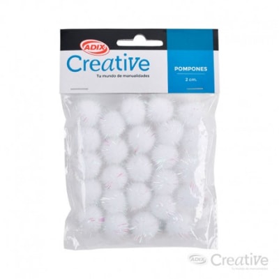 Pompón Glitter Blanco 25u (011) CREATIVE