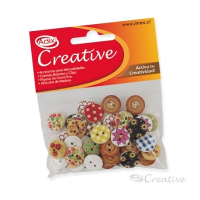 Botón Madera Pintada 40u Surtido (009) CREATIVE