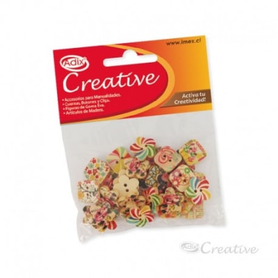 Botón Madera Pintada 30u Surtido (019) CREATIVE