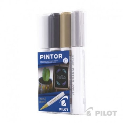 Set Pintor Extra Fino 4 unidades Blanco, Negro, Dorado, Plateado