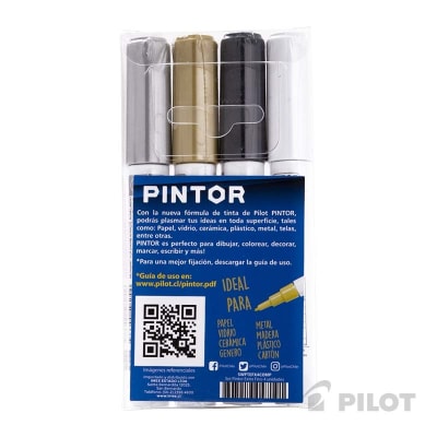 Set Pintor Extra Fino 4 unidades Blanco, Negro, Dorado, Plateado