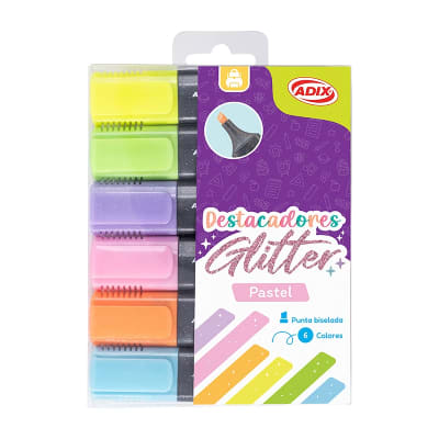Destacador Glitter Pastel 6 Colores (022) ADIX