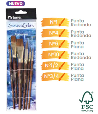 SET PINCELES P/ACUARELA 6UNI SOC TORRE