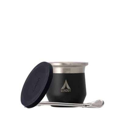 Mate térmico 170 ml + Tapa + bombilla Negro