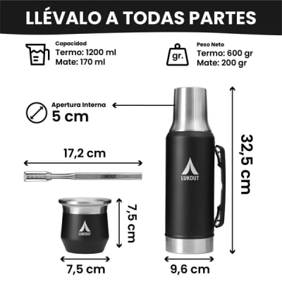 Kit Termo Mate Flow PRO 1200 ml + Mate 170 ml Negro